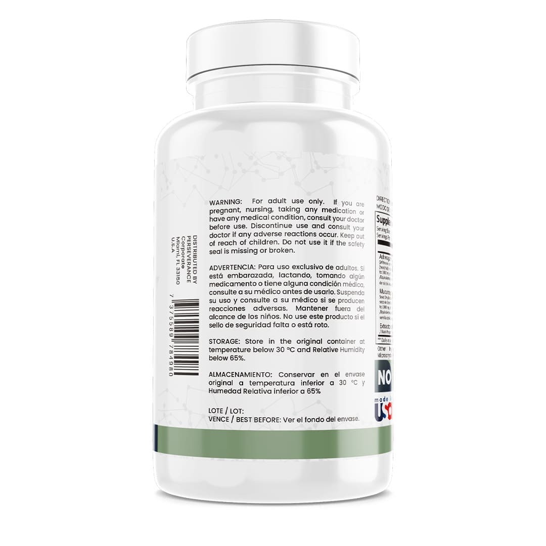 Cápsulas de ashwagandha y mucuna pruriens para bienestar mental y energía