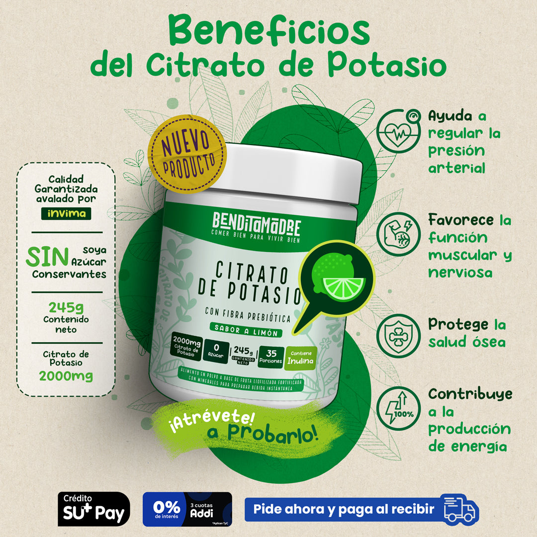 Citrato de potasio en polvo sabor limón para hidratación y electrolitos