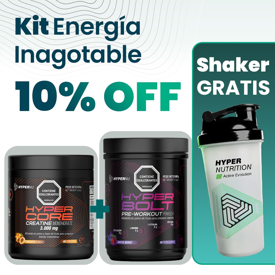 Kit Energía Inagotable: Creatina Monohidratada + Pre entreno + Shaker Gratis - 10% OFF