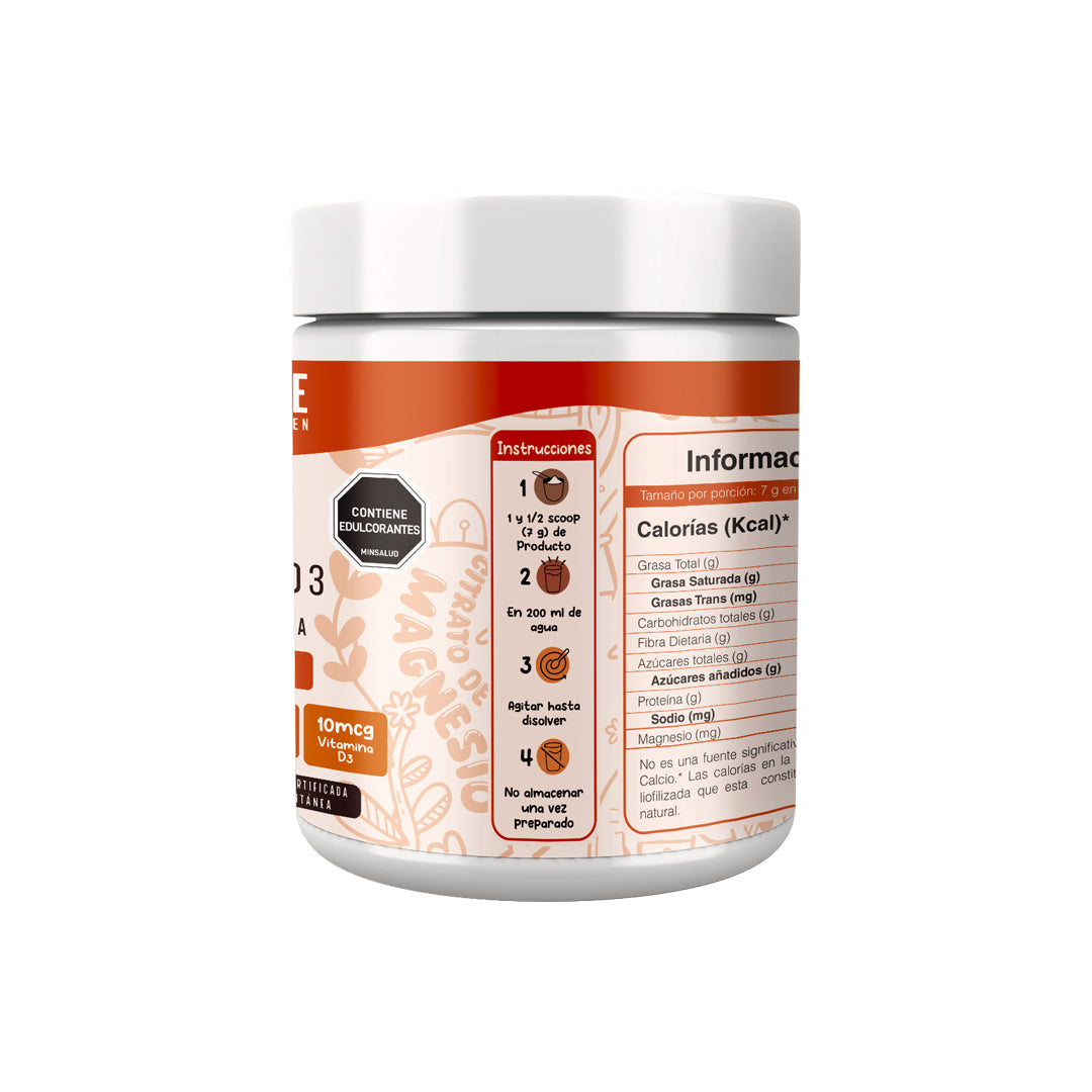 Información nutricional de suplemento de magnesio con sodio y vitamina D3