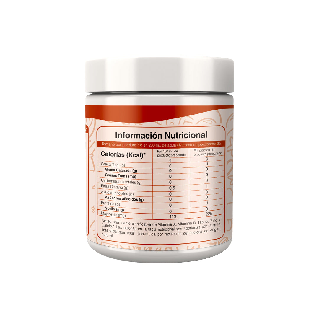 Etiqueta nutricional de citrato de magnesio con vitamina D3 con valores por porción