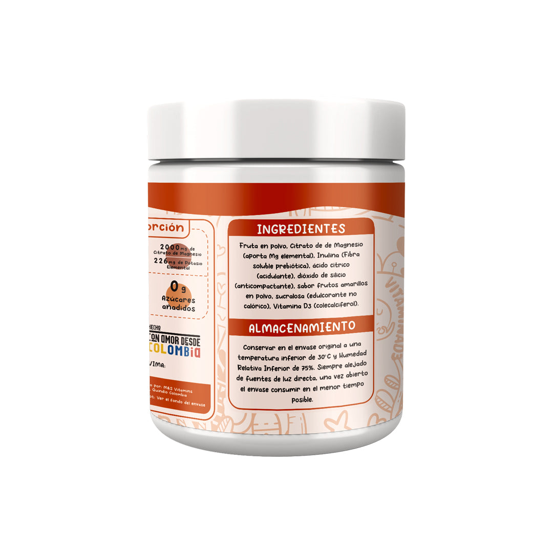 Frasco de citrato de magnesio con vitamina D3 suplemento natural en polvo