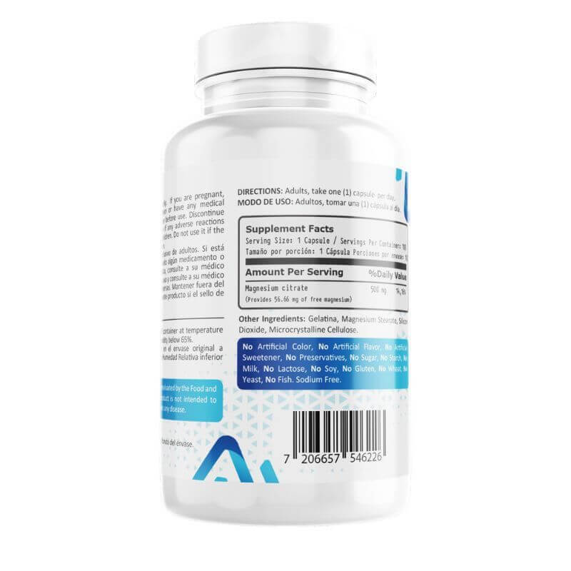 Citrato de Magnesio 500mg, 100 Cápsulas