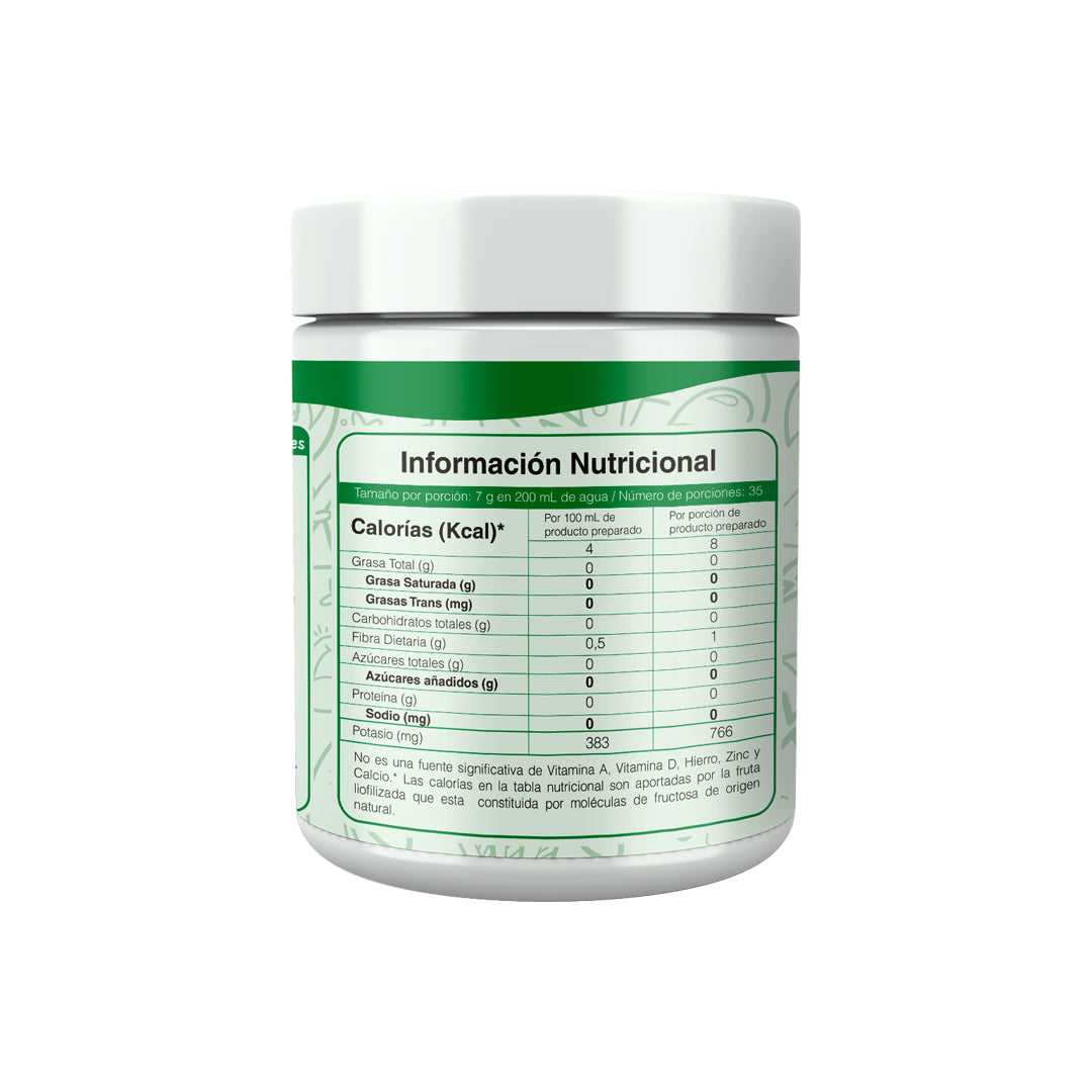 Potassium citrate en polvo con etiqueta de información nutricional