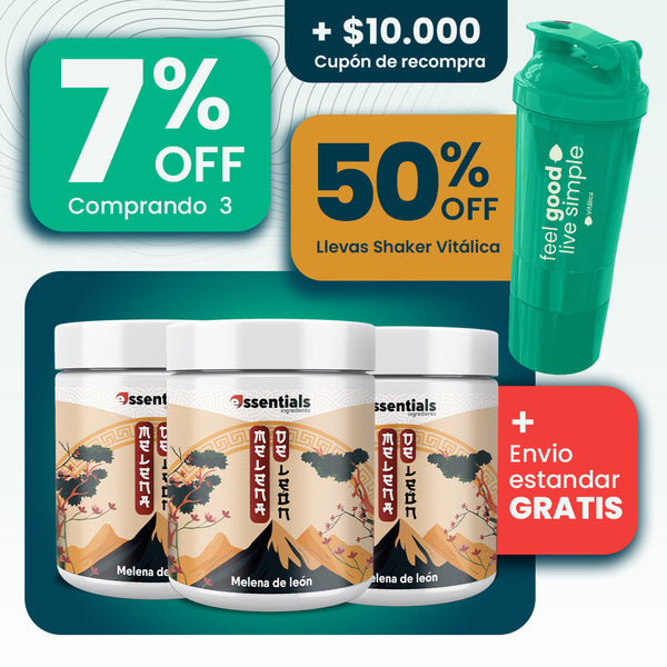 Promo 3 Melena de león + Shaker Vitálica + Cupón de recompra + Envío Gratis