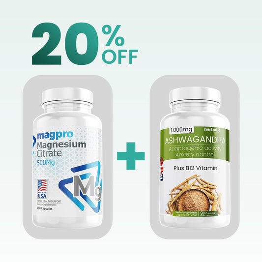 Combo Ashwagandha 90 cápsulas + Citrato de Magnesio 100 cápsulas