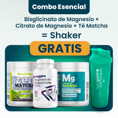 Combo 2 Magnesios (Bisglicinato + Citrato) + Té Matcha = Shaker Gratis