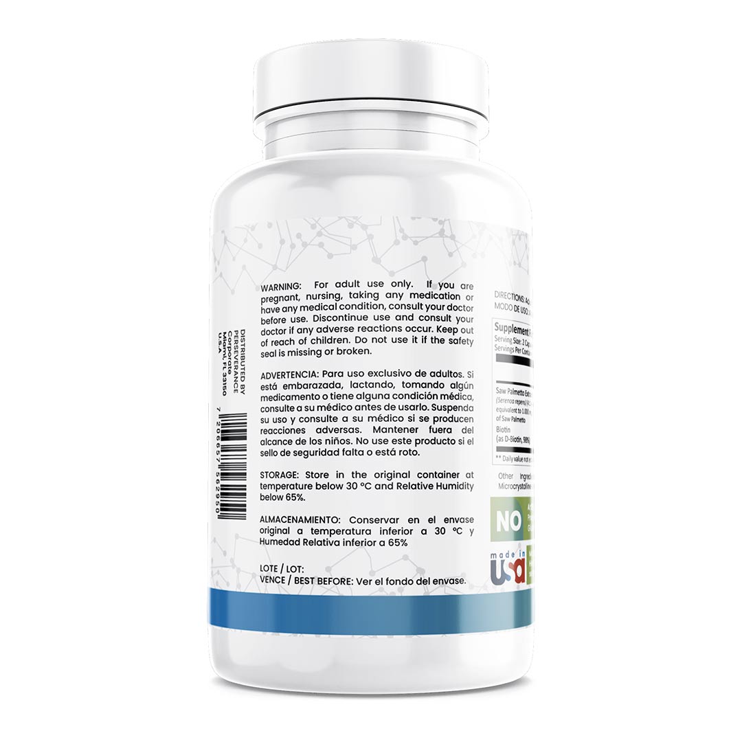 DHT Blocker: Saw Palmetto + Biotina, 60 Cápsulas
