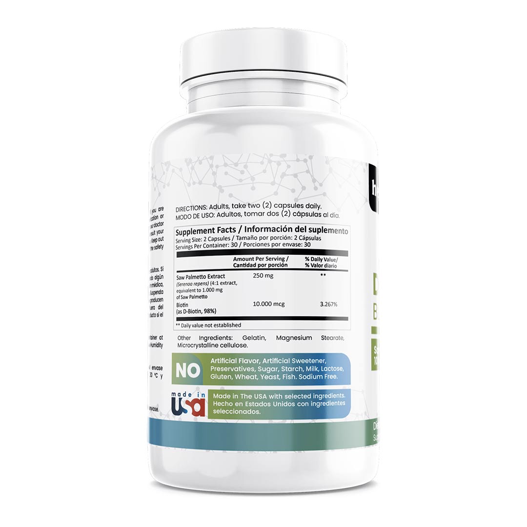 DHT Blocker: Saw Palmetto + Biotina, 60 Cápsulas