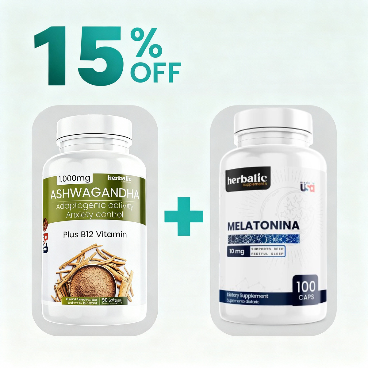 Ashwagandha + Melatonina, 90 + 100 cápsulas — imagen 2