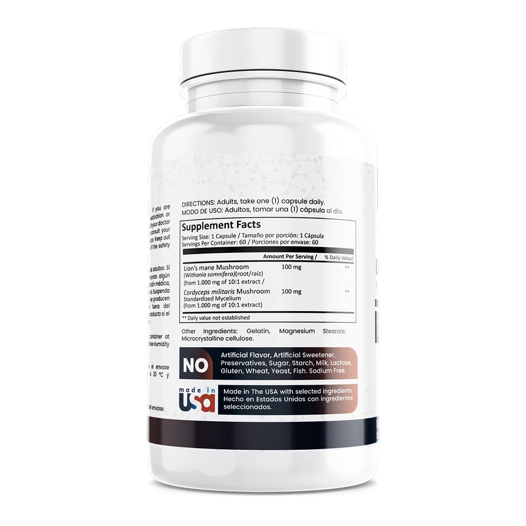 Tabla nutricional lion's mane suplemento natural para enfoque mental