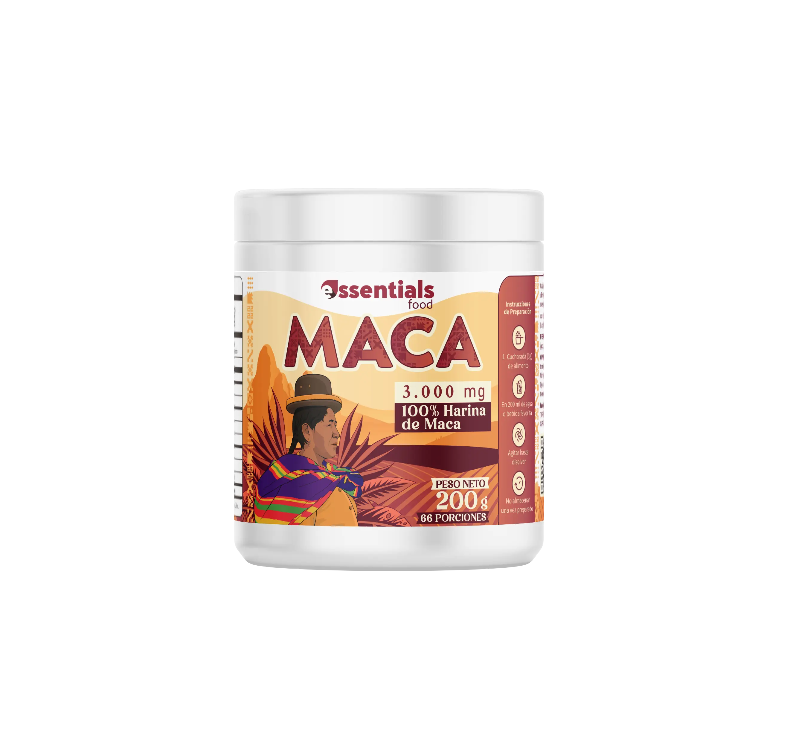Maca en polvo Essentials Food, 200 g
