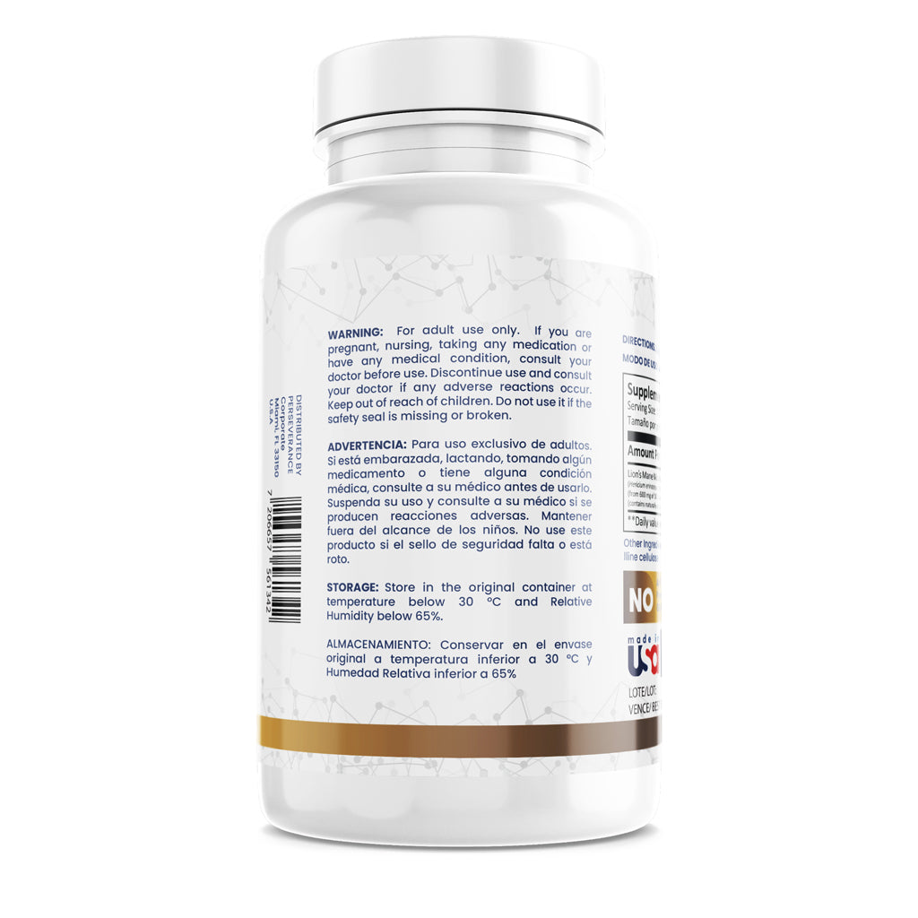Suplemento de Hericium erinaceus 6000 mg en cápsulas