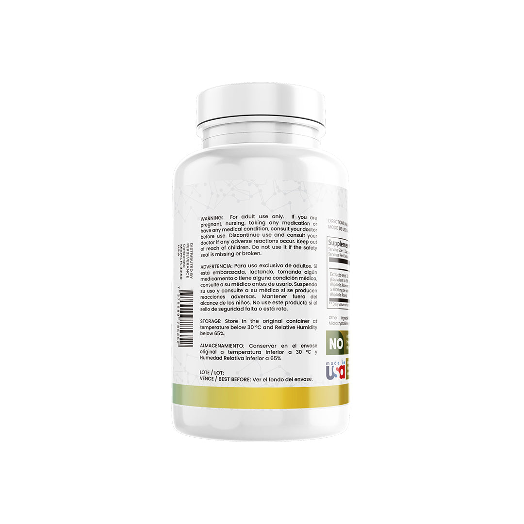 Suplemento de Rhodiola Rosea adaptógeno para resistencia física y mental