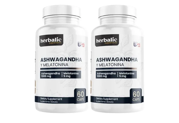 Ashwagandha y Melatonina 1000mg, 60 cápsulas X2