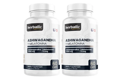 Ashwagandha y Melatonina 1000mg, 60 cápsulas X2