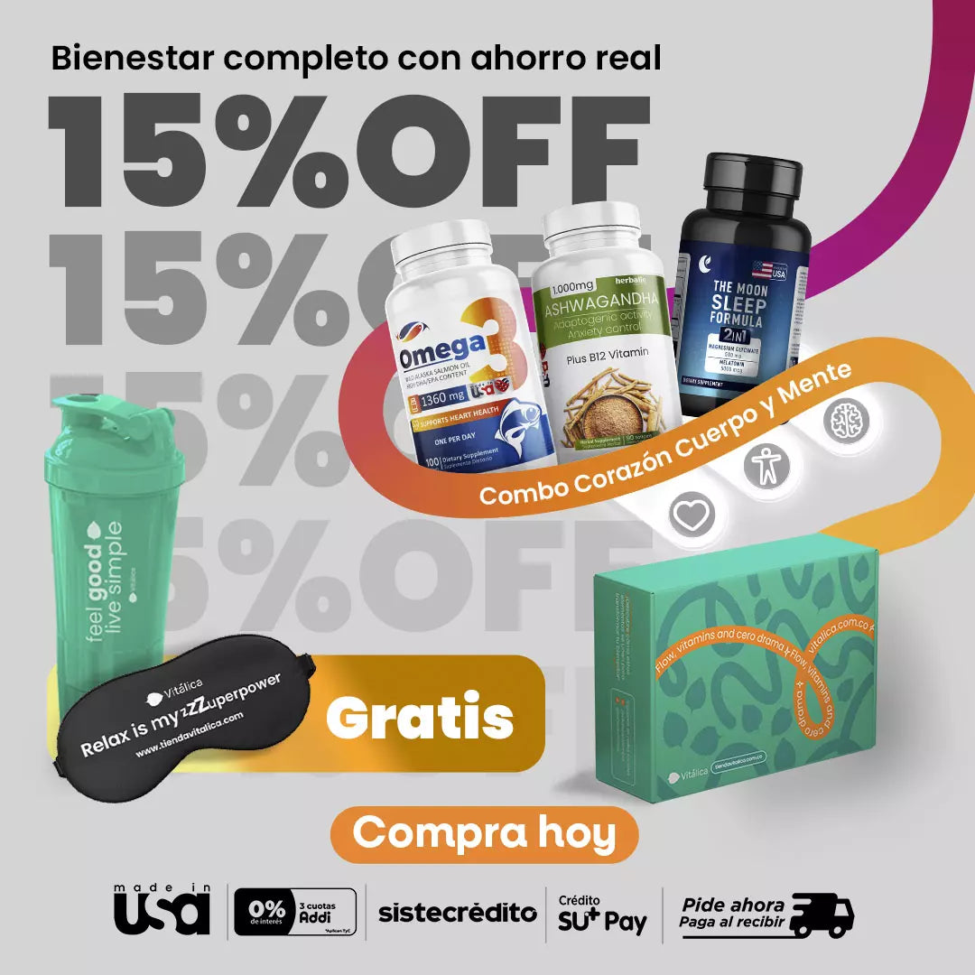 Combo Vitálica: Corazón Cuerpo y Mente ¡Gratis Shaker y Antifaz! 15% OFF