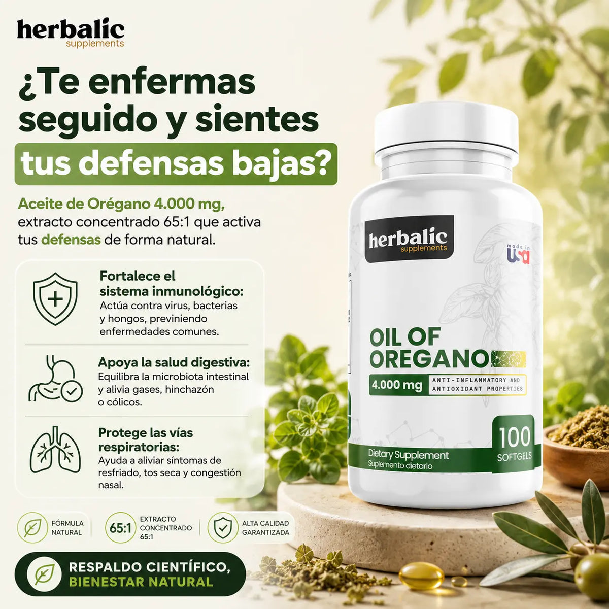Aceite de orégano 4.000mg, 100 cápsulas