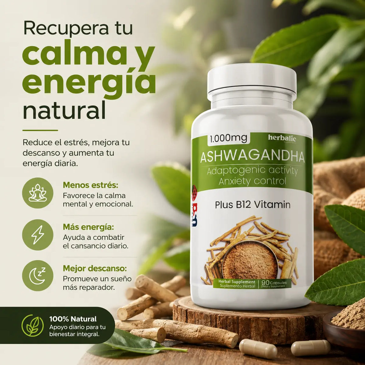 Ashwagandha 1000 mg, 90 Cápsulas