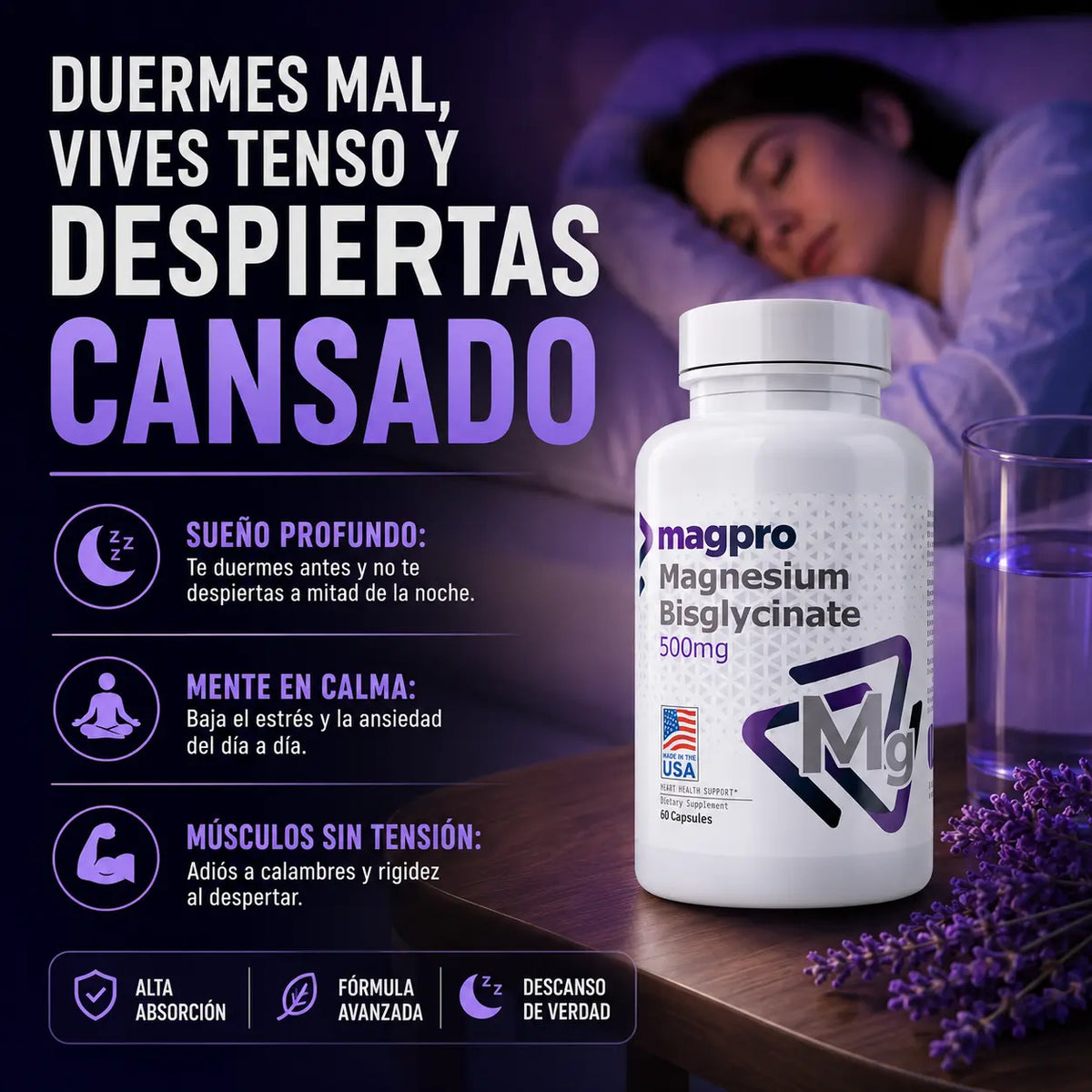 Bisglicinato de Magnesio 500 mg, 60 cápsulas
