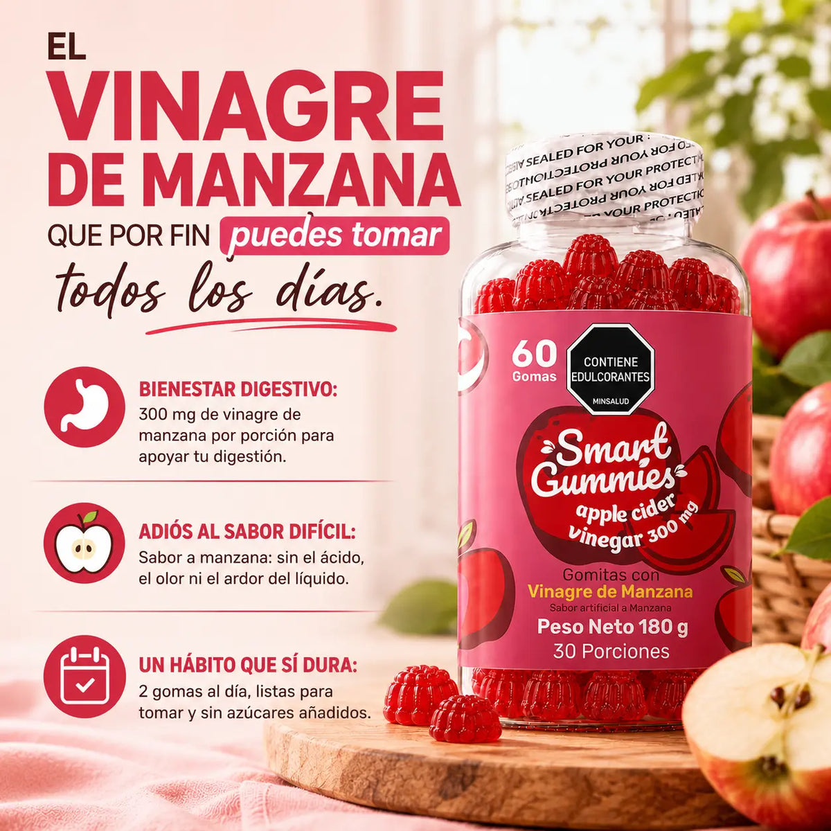 Gomas Vinagre de Manzana 300 mg, 60 gomas