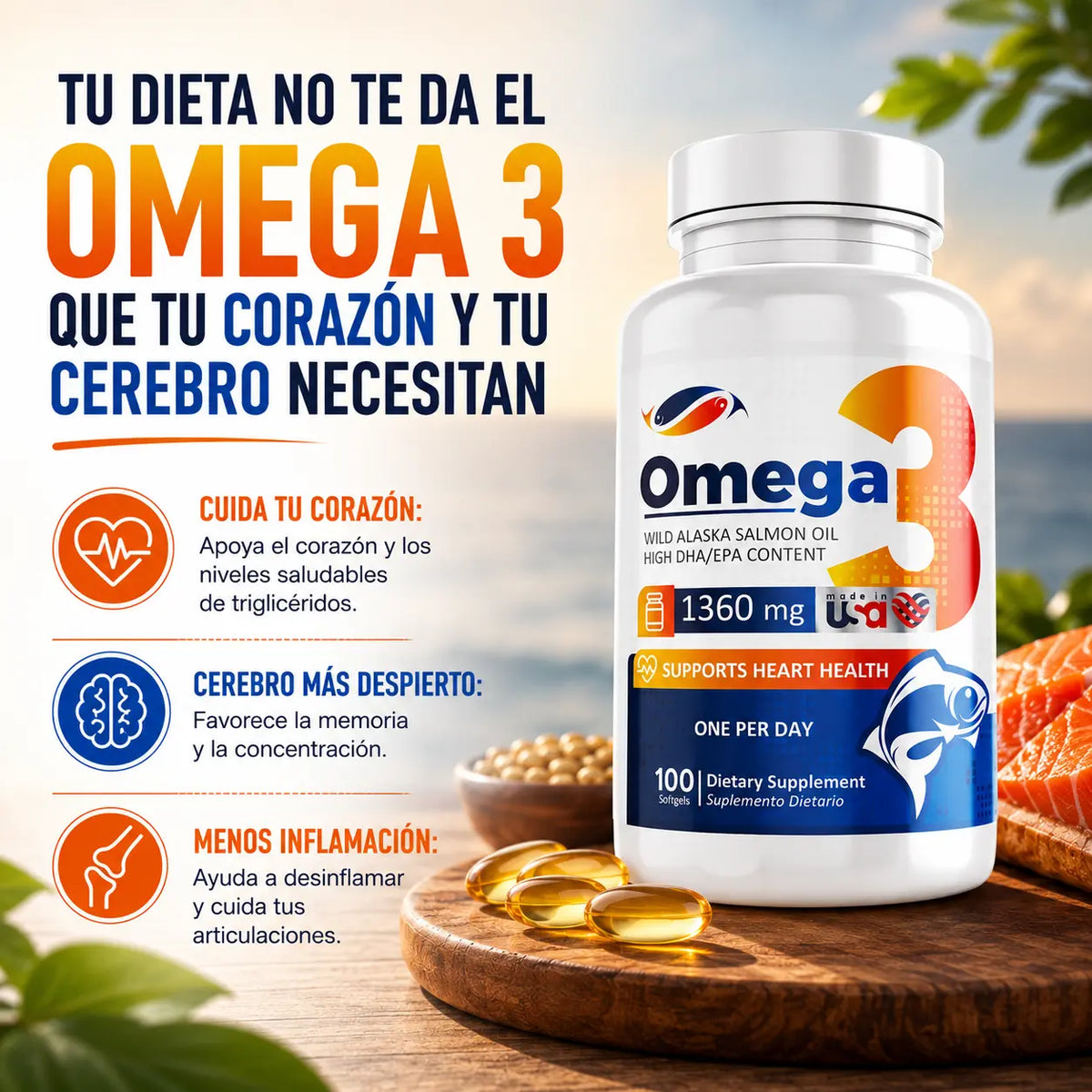 Omega 3 Fish Oil, 100 cápsulas
