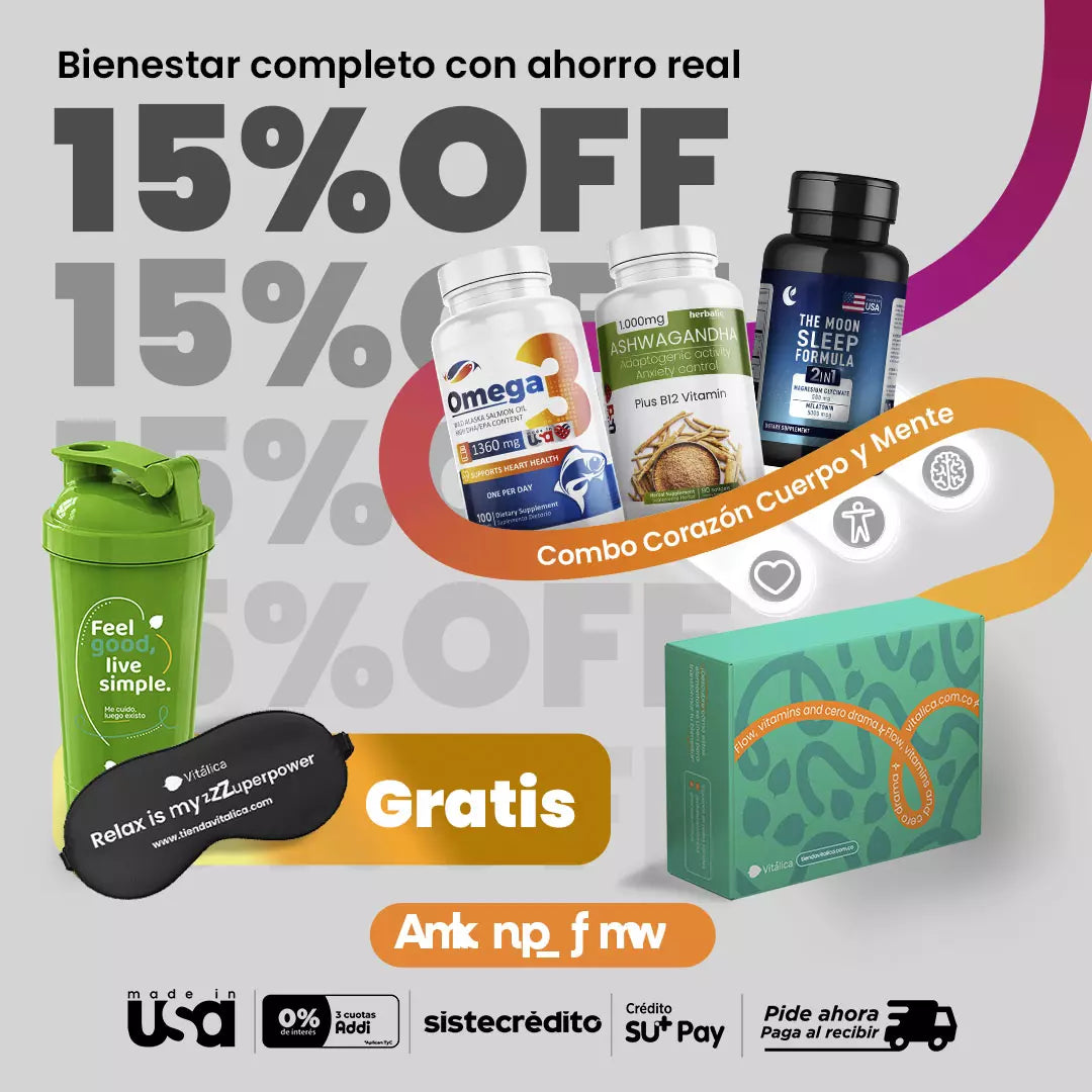 Combo Vitálica: Corazón Cuerpo y Mente ¡Gratis Shaker y Antifaz! 15% OFF — imagen 2