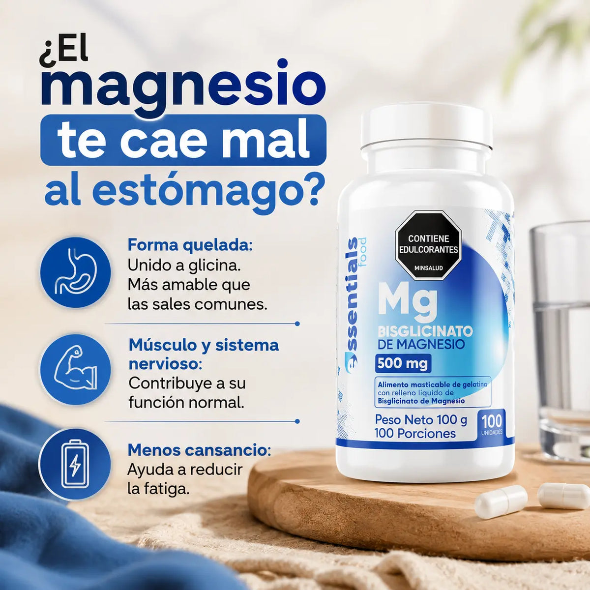 Caramelos de Bisglicinato de Magnesio, 100 unidades