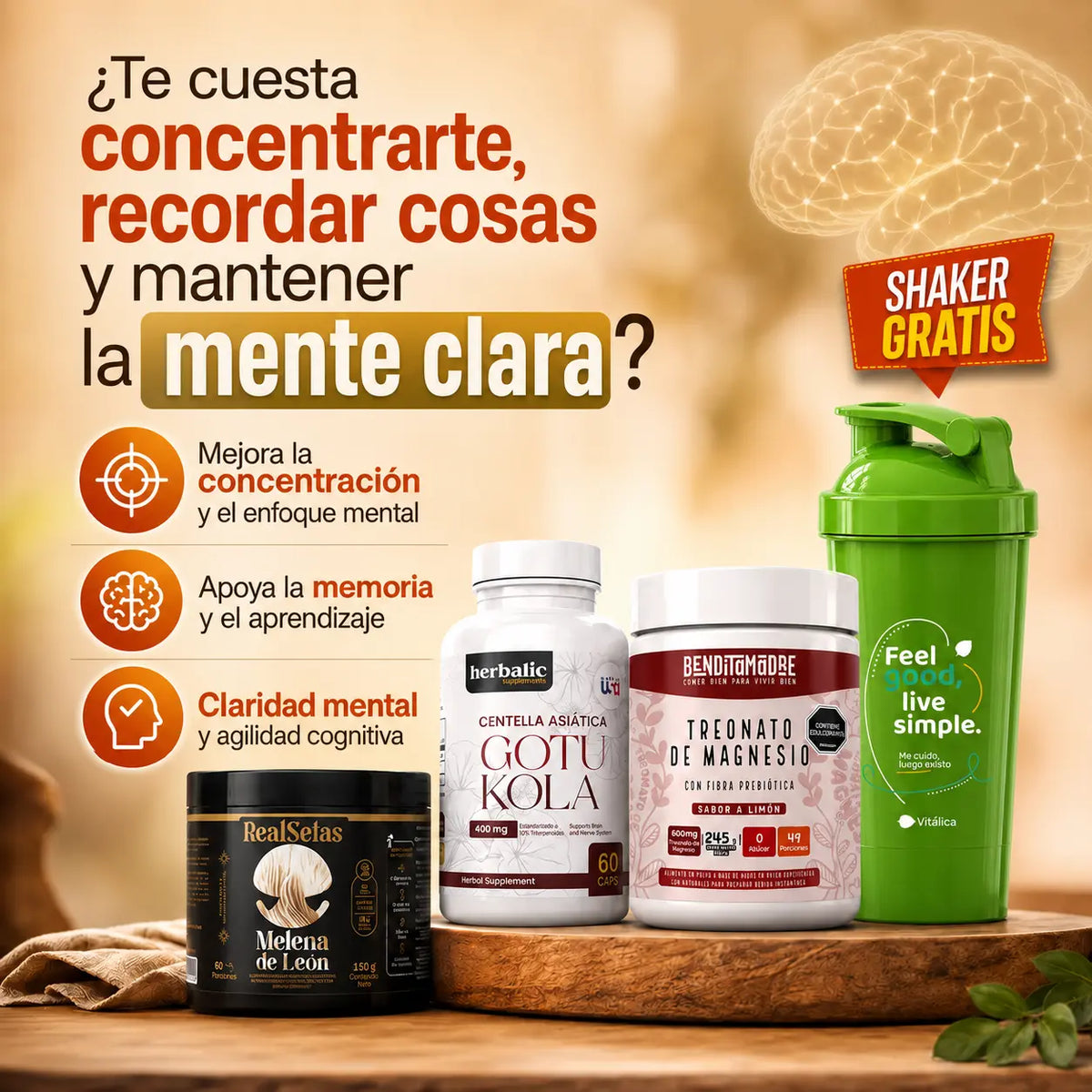 Combo Vitálica: Concentración, Memoria y Claridad. Gratis Shaker 10%OFF