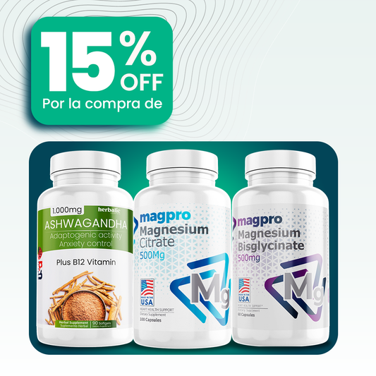 Ashwagandha + Citrato de Magnesio + Bisglicinato 15% OFF