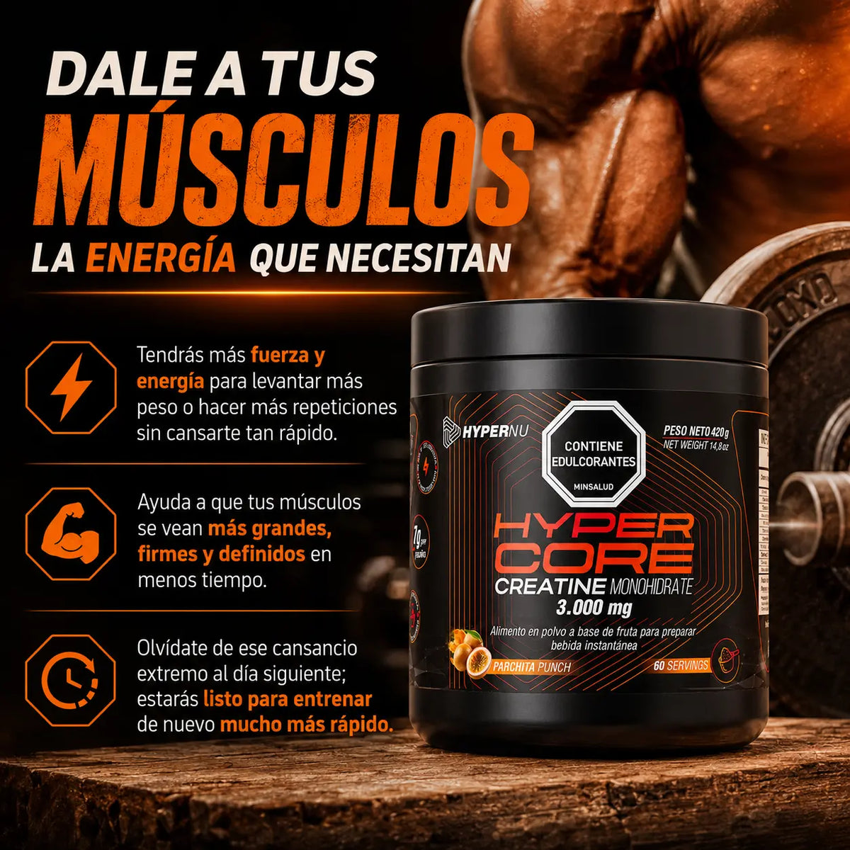 Creatina Monohidratada 3000 mg, en polvo