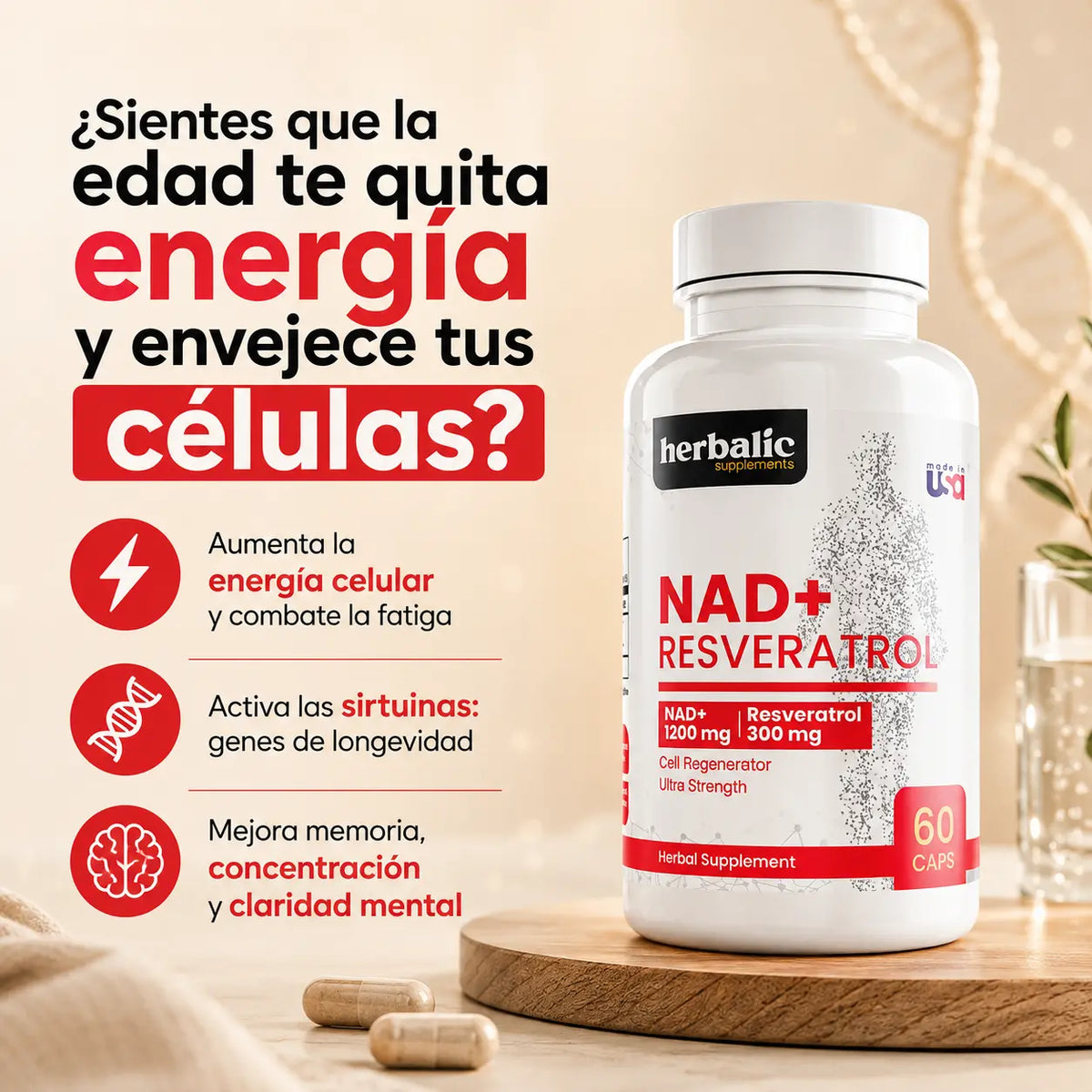 NAD  Resveratrol 1500mg, 60 cápsulas