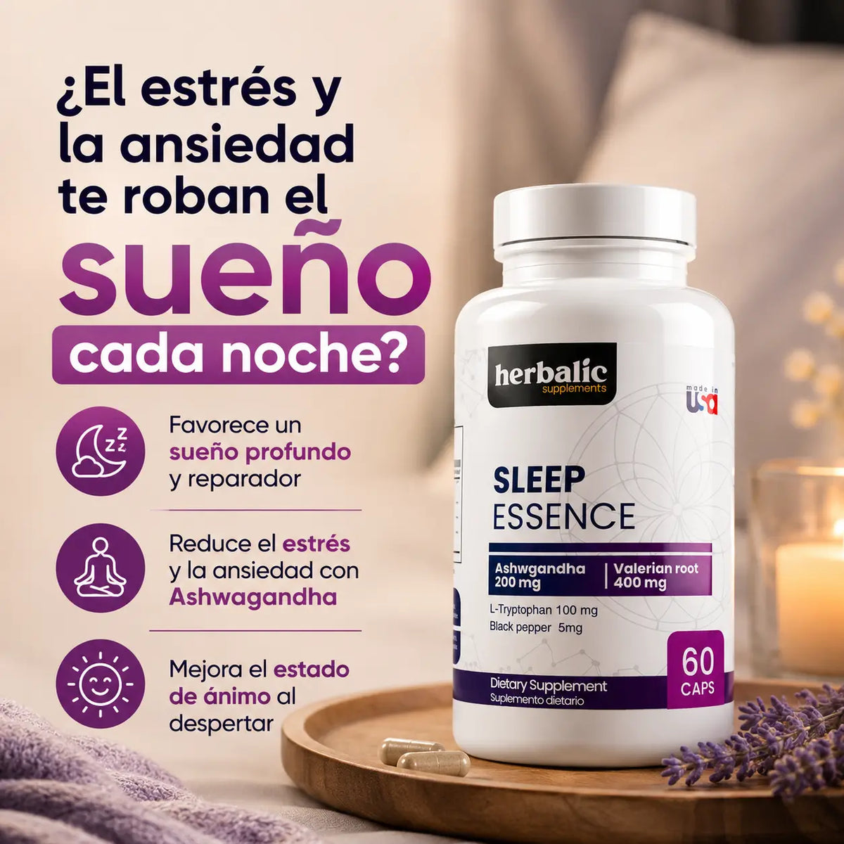 Sleep Essence: Ashwagandha + Valeriana + L-Triptófano