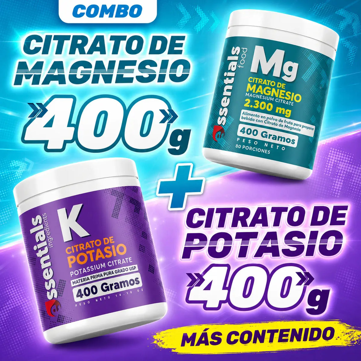 Promo Citrato de Magnesio y Citrato de Potasio x 400gr, en polvo