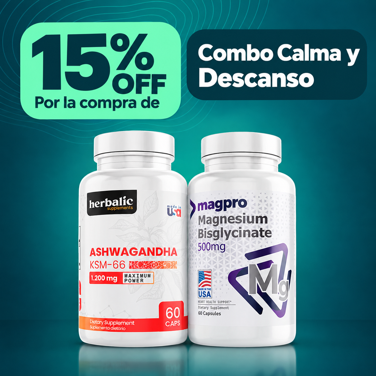 Combo Calma y Descanso: Ashwagandha KSM-66 y Bisglicinato de Magnesio