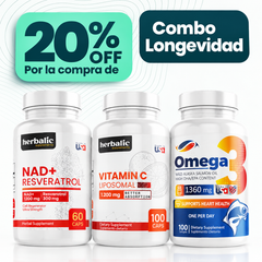 Combo Longevidad: NAD + Resveratrol, Vitamina C Liposomal y Omega 3