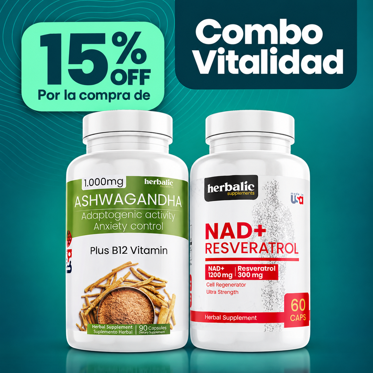 Combo Vitalidad: Ashwagandha y NAD + Resveratrol