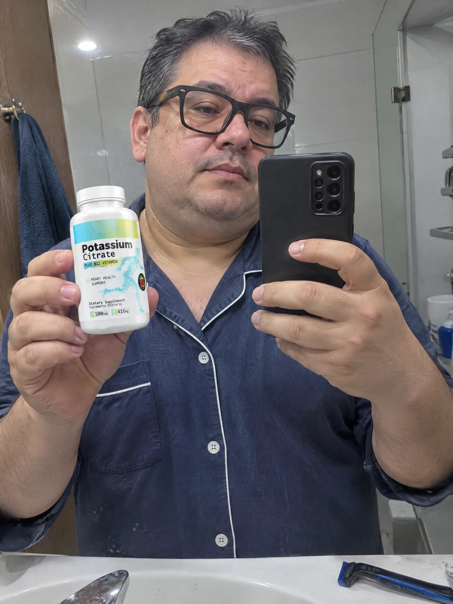 Cliente con Citrato de potasio 416mg frente al espejo