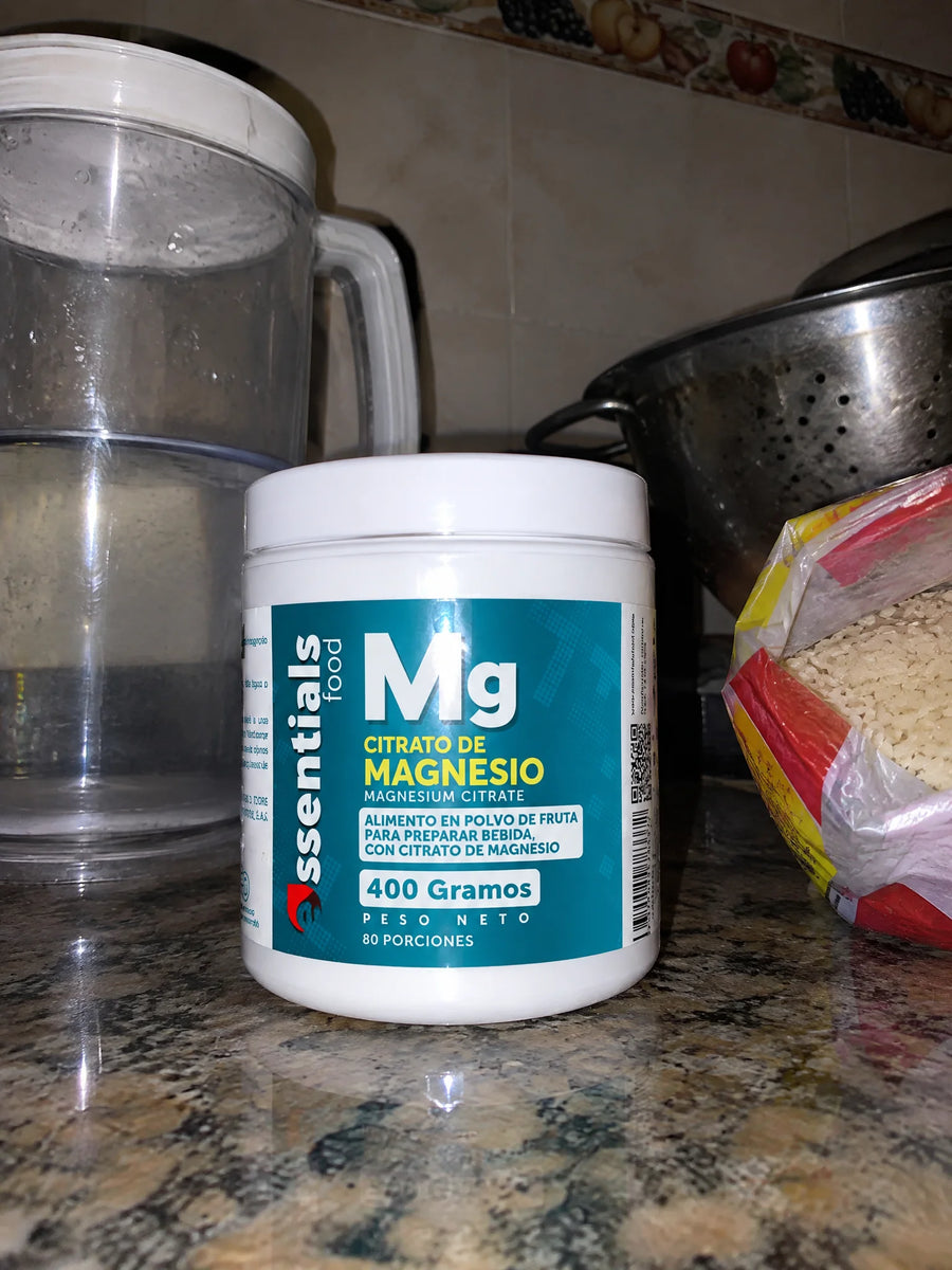 Citrato de magnesio 400gr sobre una superficie de la casa