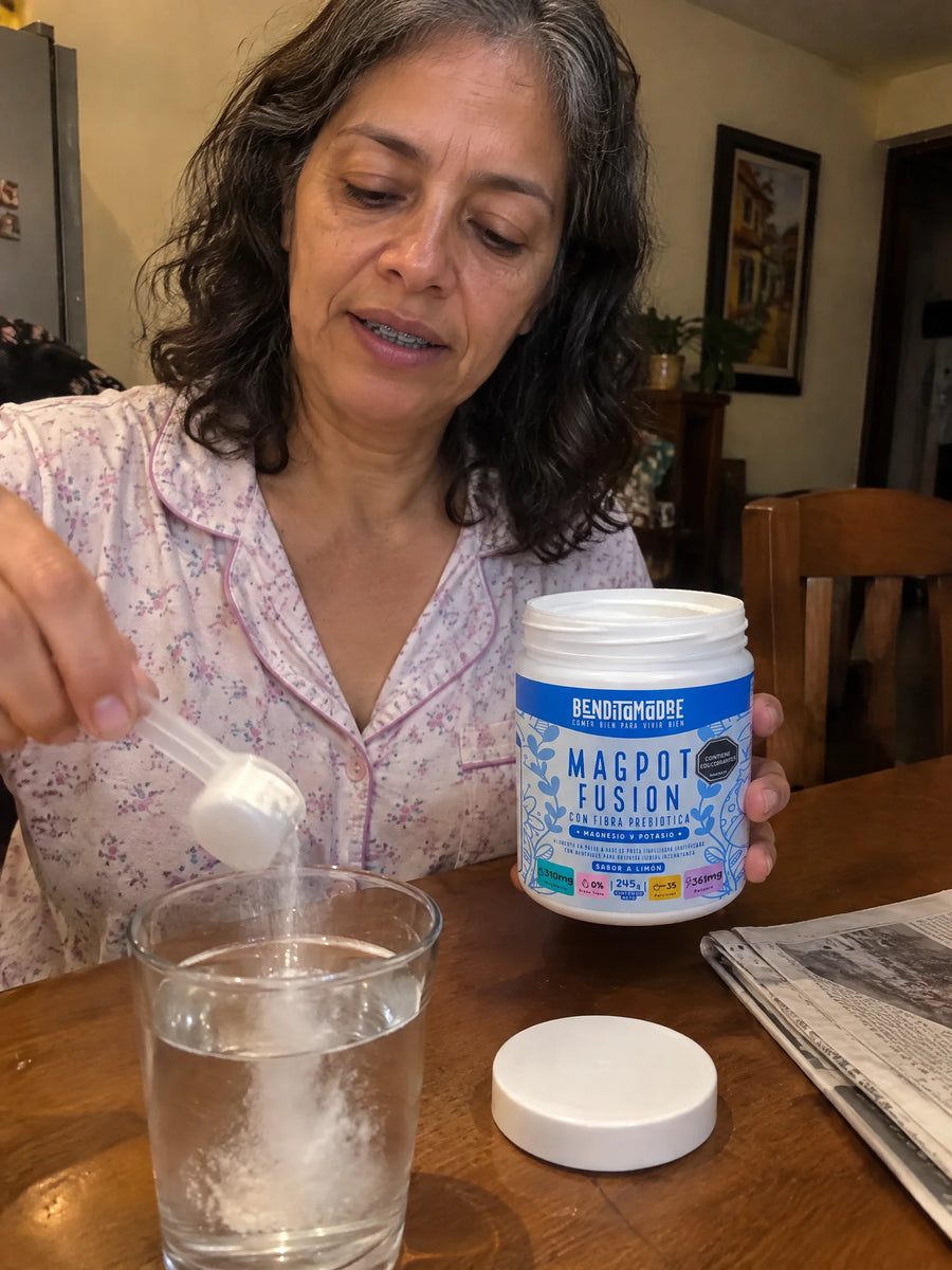 Persona usando Citrato Magnesio y Potasio  245 g en su rutina diaria