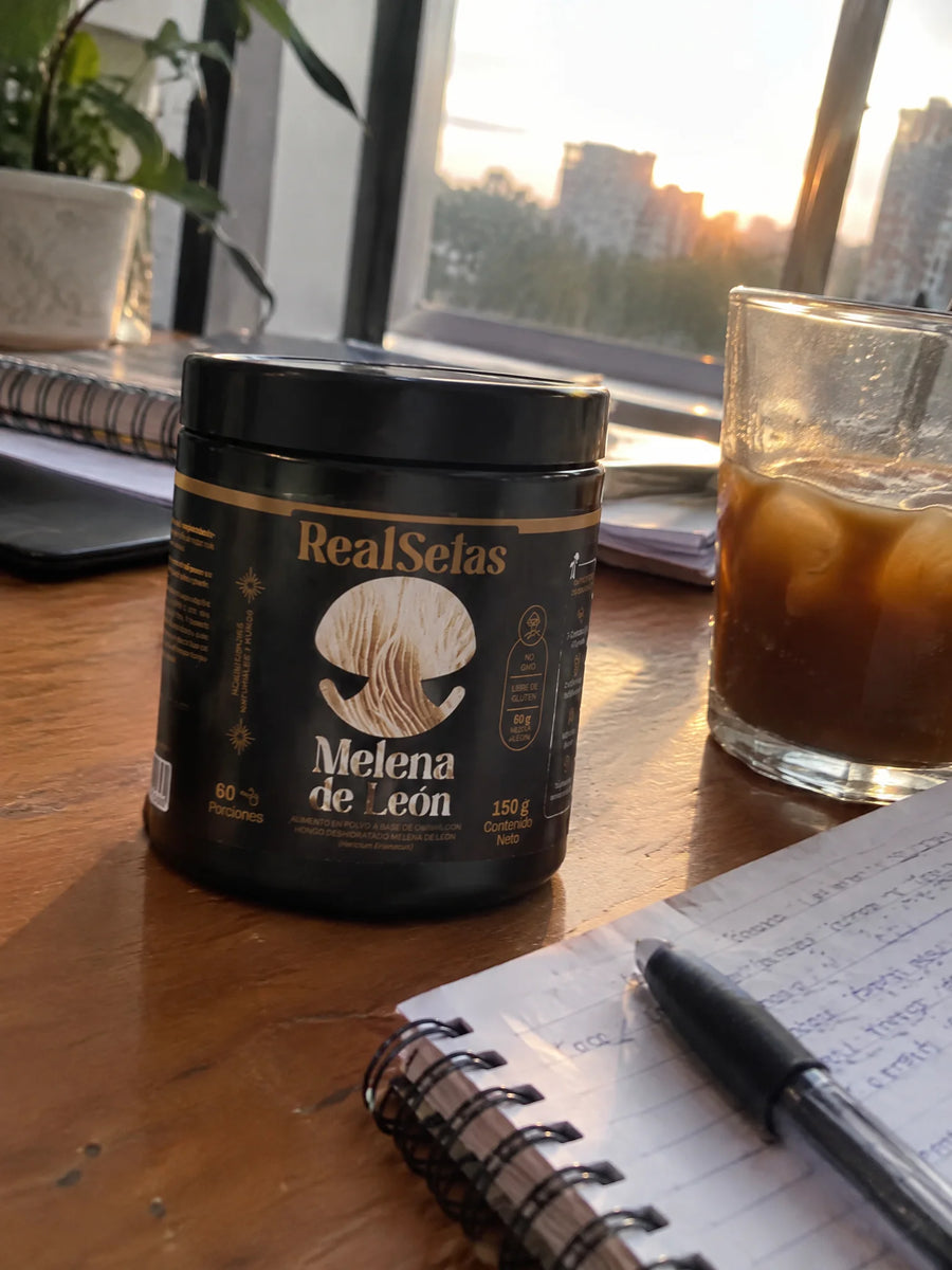 Melena de Leon + Quinua sobre una superficie de la casa