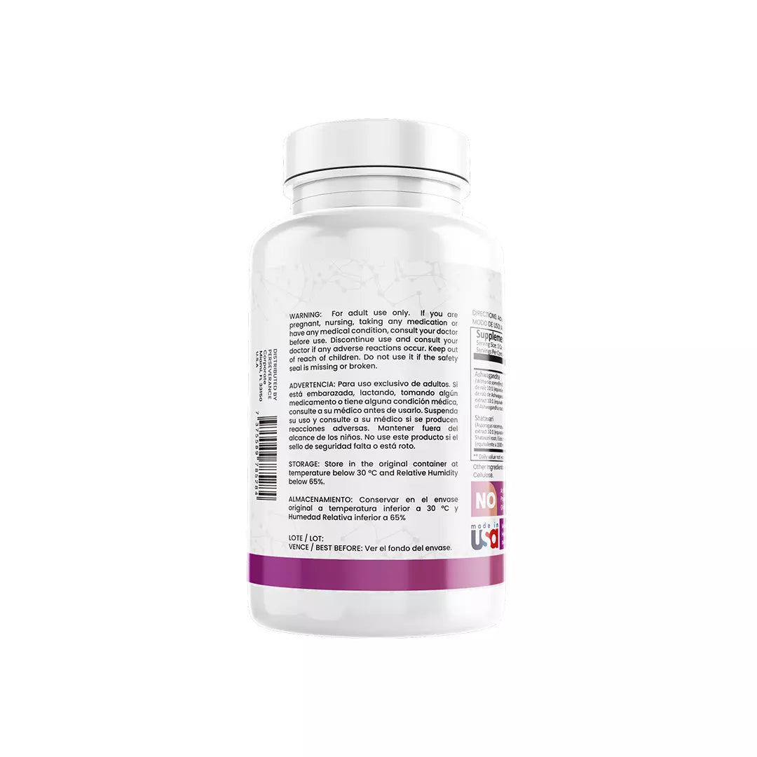 Ashwagandha y shatavari en cápsulas para equilibrio hormonal