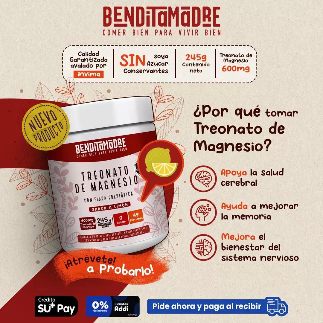 Treonato de magnesio en polvo 245 g para memoria y concentración